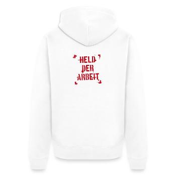 Held der Arbeit - rot - Unisex Premium Bio Zip Hoodie - Weiß - Hinten - Thijin (182cm)