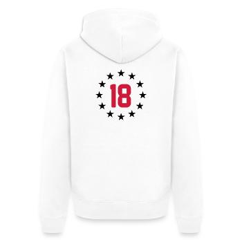 18 jahre - Unisex Premium Bio Zip Hoodie - Weiß - Hinten - Thijin (182cm)