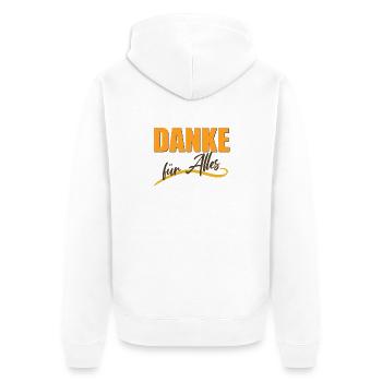 DANKE für Alles - Unisex Premium Bio Zip Hoodie - Weiß - Hinten - Thijin (182cm)