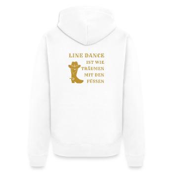 Motto: Line Dance ist wie Träumen mit den Füßen - Unisex Premium Bio Zip Hoodie - Weiß - Hinten - Thijin (182cm)