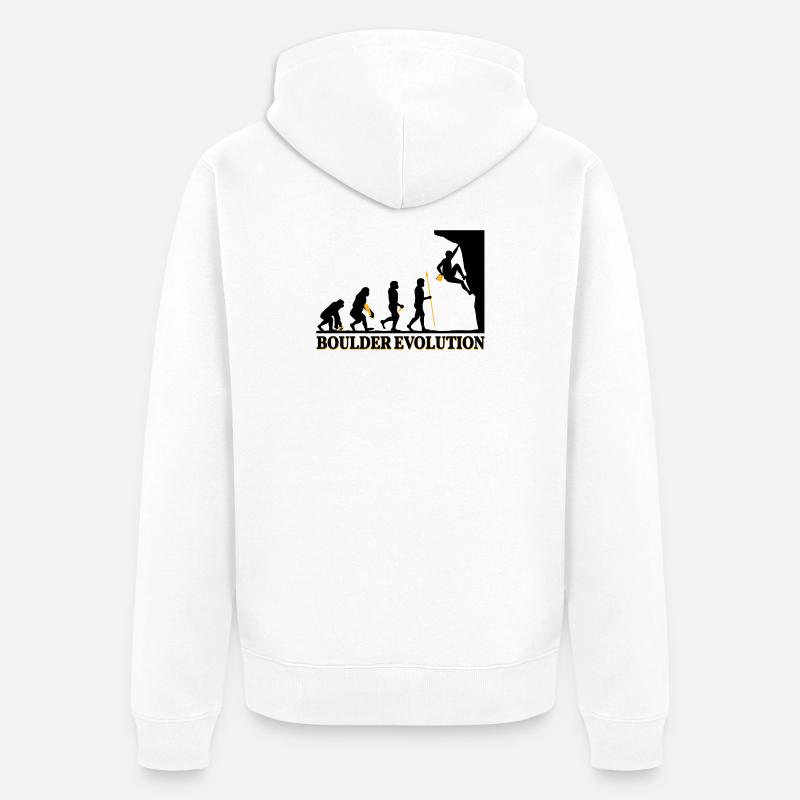 Boulder Evolution Klettern Bergsteigen Spruch - Unisex Premium Bio Zip Hoodie - Weiß