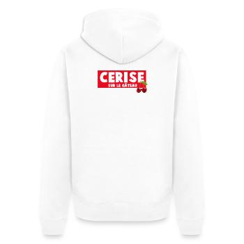 Cerisier Sur Le Gâteau Impression Humoristique - Veste à capuche bio Premium Unisexe - blanc - Dos - Thijin (182cm)