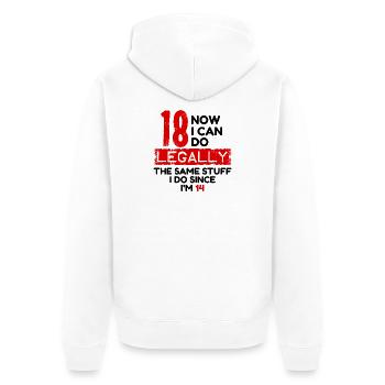Anniversaire de 18 ans en disant drôle d'humour - Veste à capuche bio Premium Unisexe - blanc - Dos - Thijin (182cm)