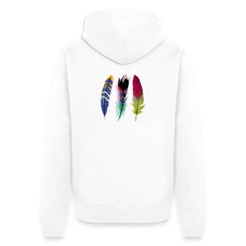 Bunte Federkunst Trio - Unisex Premium Bio Zip Hoodie - Weiß - Hinten - Thijin (182cm)