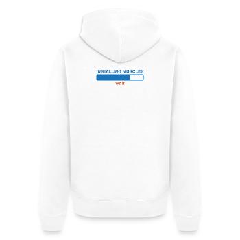 Lustig Sprüche Muskeln Muskelaufbau Witzig Humor - Unisex Premium Bio Zip Hoodie - Weiß - Hinten - Thijin (182cm)