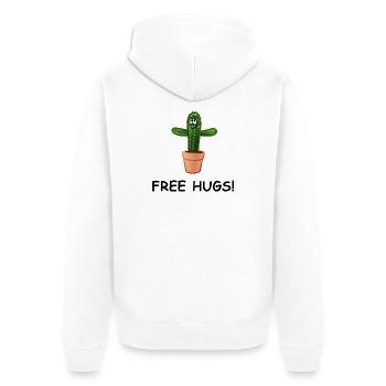 Kaktus breitet herzlich die Arme aus – FREE HUGS! - Unisex Premium Bio Zip Hoodie - Weiß - Hinten - Thijin (182cm)