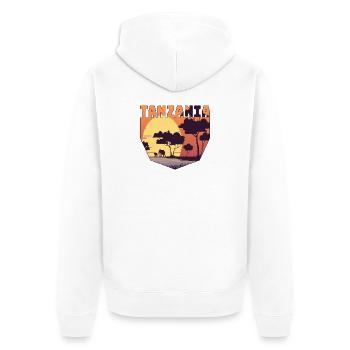 Tansania Safari Design mit Elefanten - Unisex Premium Bio Zip Hoodie - Weiß - Hinten - Thijin (182cm)