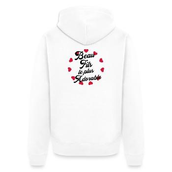 belle-fille / beau-fils / beau fils / belle fille - Veste à capuche bio Premium Unisexe - blanc - Dos - Thijin (182cm)