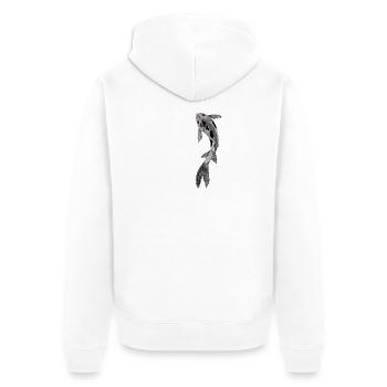 Koi Silhouette auf Schwarz - Unisex Premium Bio Zip Hoodie - Weiß - Hinten - Thijin (182cm)