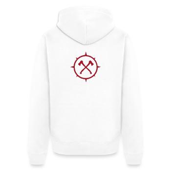 Outdoor - Axt-Logo - Unisex Premium Bio Zip Hoodie - Weiß - Hinten - Thijin (182cm)
