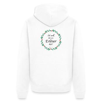 Christliches Design – Mein Erlöser lebt Hiob 19,25 - Unisex Premium Bio Zip Hoodie - Weiß - Hinten - Thijin (182cm)