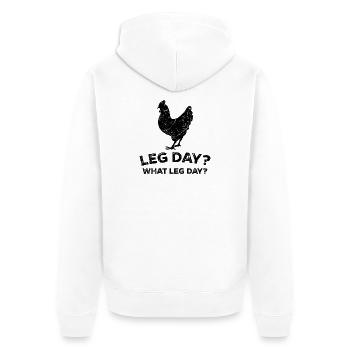 Bein Oberschenkel Training Muskelaufbau Fitness - Unisex Premium Bio Zip Hoodie - Weiß - Hinten - Thijin (182cm)
