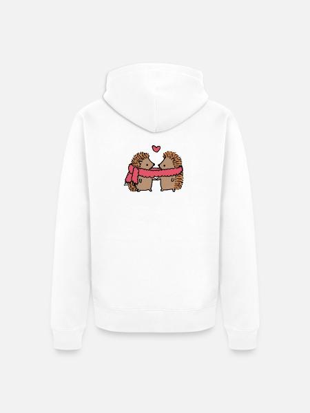 Kuschelige Igel mit Herzmotiv - Unisex Premium Bio Zip Hoodie - Weiß