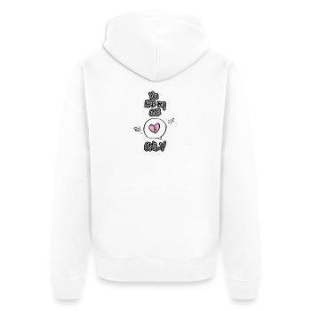 Kunstvolles Liebesmotiv mit Herz und Zitat - Unisex Premium Bio Zip Hoodie - Weiß - Hinten - Thijin (182cm)
