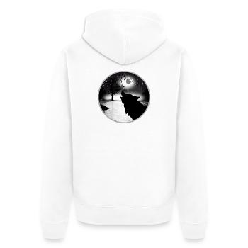 heulender Wolf in der Nacht bei Vollmond - Unisex Premium Bio Zip Hoodie - Weiß - Hinten - Thijin (182cm)