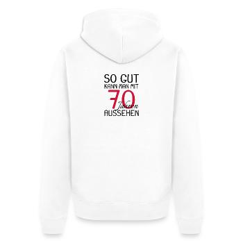 70 Geburtstag - Unisex Premium Bio Zip Hoodie - Weiß - Hinten - Thijin (182cm)