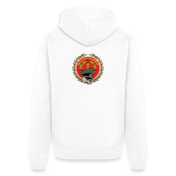 Ossi Legende aus Dresden DDR Design - Unisex Premium Bio Zip Hoodie - Weiß - Hinten - Thijin (182cm)