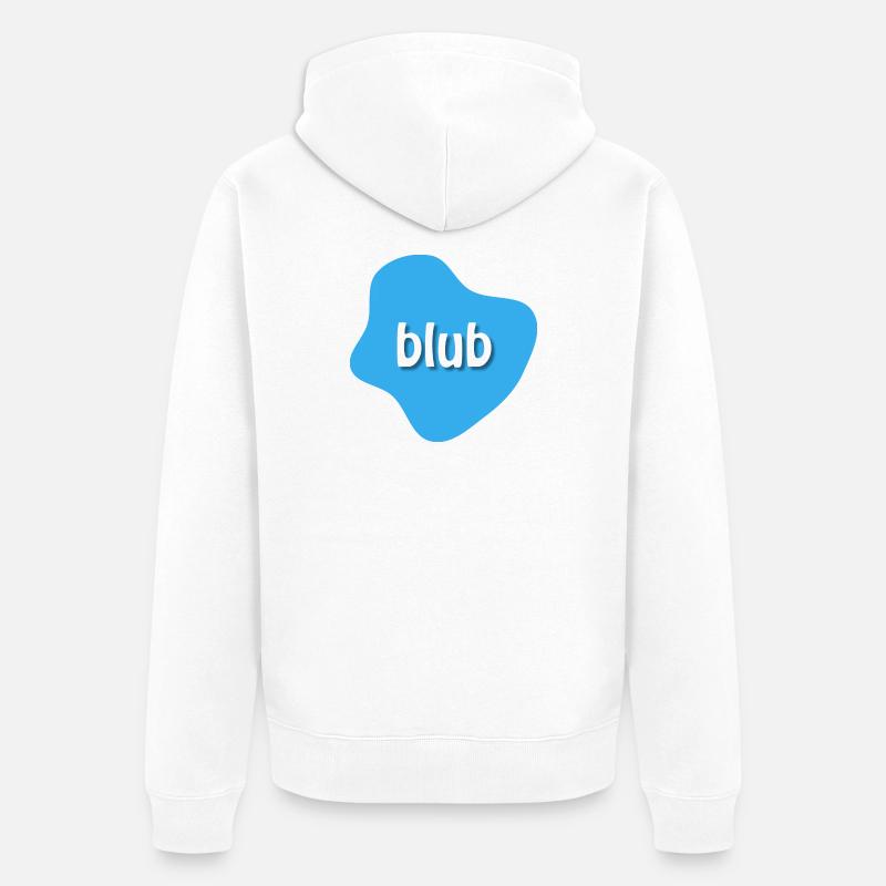 Text "blub" auf blauem Fleck, Klecks - Unisex Premium Bio Zip Hoodie - Weiß