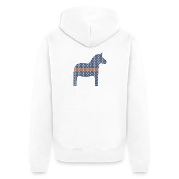 Dala Horse Knitting Pattern Brown Sweden Hygge Scandi - Unisex Premium Organic Zip Hoodie - white - Back - Thijin (182cm)