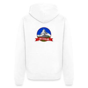 Matterhorn Emblem Schweiz Rundlogo - Unisex Premium Bio Zip Hoodie - Weiß - Hinten - Thijin (182cm)