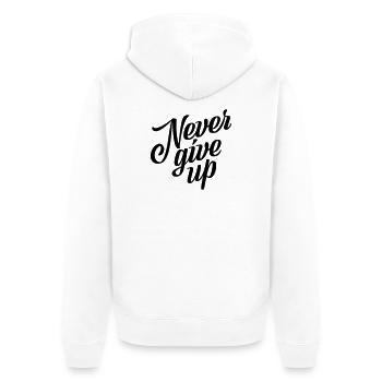 Never give up - Unisex Premium Bio Zip Hoodie - Weiß - Hinten - Thijin (182cm)