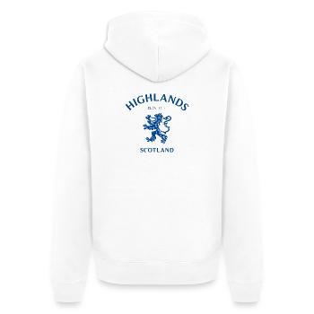 HIGHLANDS Schottland Scotland - Unisex Premium Bio Zip Hoodie - Weiß - Hinten - Thijin (182cm)