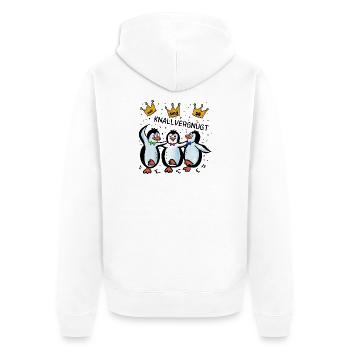 Pinguine - Wir sind so knallvergnügt - Unisex Premium Bio Zip Hoodie - Weiß - Hinten - Thijin (182cm)