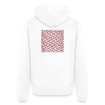 60er Look, Kirschenmuster, Rockabilly kleidung - Unisex Premium Bio Zip Hoodie - Weiß - Hinten - Thijin (182cm)