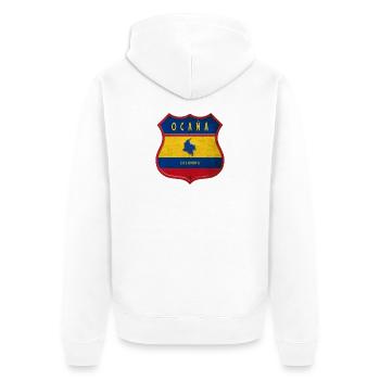 Motif écusson Ocana Columbia - Veste à capuche bio Premium Unisexe - blanc - Dos - Thijin (182cm)