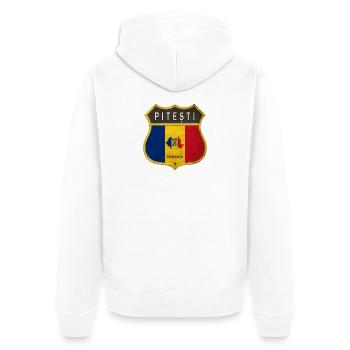 Armoiries de Pitești Roumanie - Veste à capuche bio Premium Unisexe - blanc - Dos - Thijin (182cm)