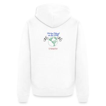 Mit dem Fahrrad um die Welt - Unisex Premium Bio Zip Hoodie - Weiß - Hinten - Thijin (182cm)