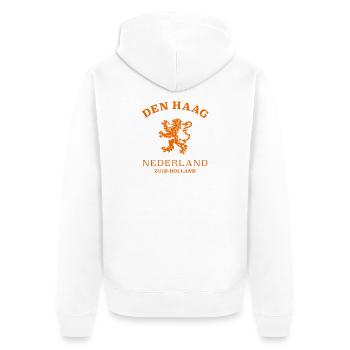 DEN HAAG Nederland Niederlande Netherlands - Unisex Premium Bio Zip Hoodie - Weiß - Hinten - Thijin (182cm)