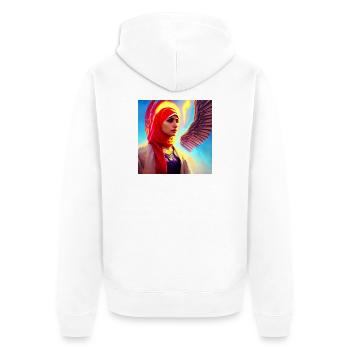 Kopftuch Mädchen mit Engelsflügeln Kunst - Unisex Premium Bio Zip Hoodie - Weiß - Hinten - Thijin (182cm)