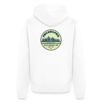 Philadelphia Skyline Abzeichen - Unisex Premium Bio Zip Hoodie - Weiß - Hinten - Thijin (182cm)