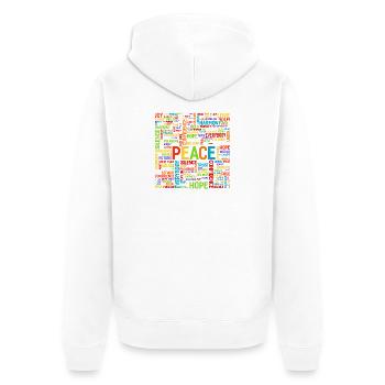 Peace Word Cloud – Hope & Harmony - Unisex Premium Organic Zip Hoodie - white - Back - Thijin (182cm)