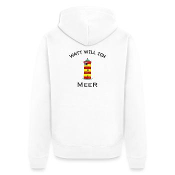 Pilsum, Watt will ich Meer, Nordsee, Urlaub - Unisex Premium Bio Zip Hoodie - Weiß - Hinten - Thijin (182cm)