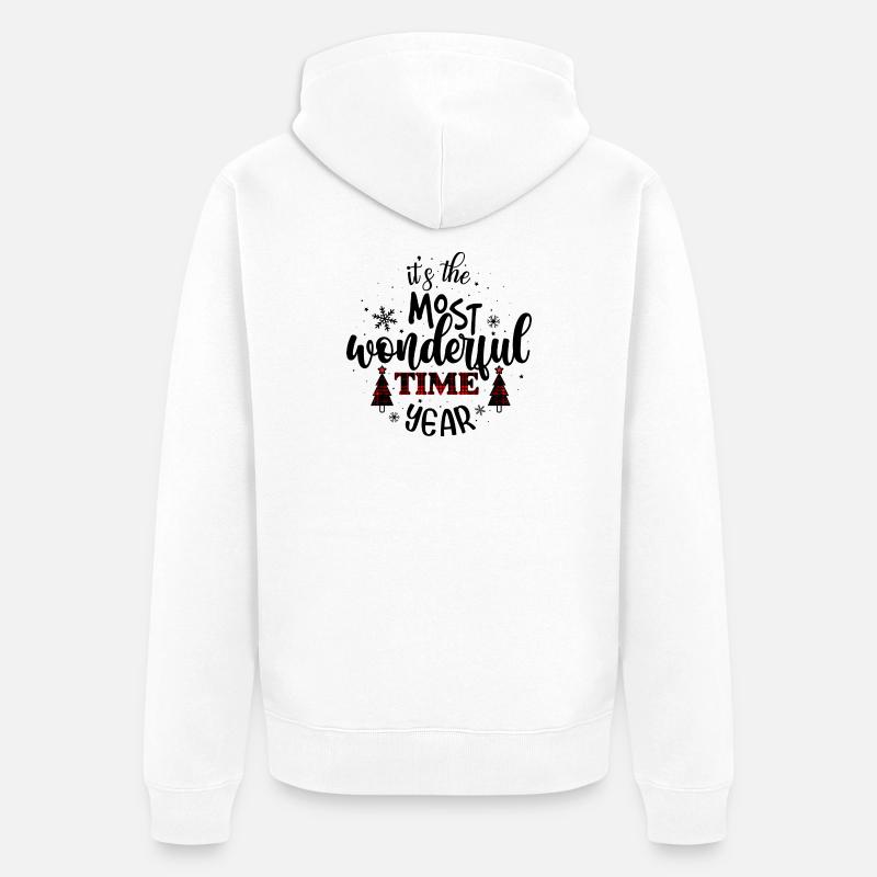 Glitch Time Typographie rouge - Veste à capuche bio Premium Unisexe - blanc