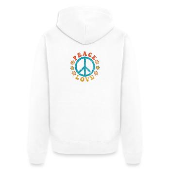 Peace & Love - Signe de paix hippie avec des fleurs - Veste à capuche bio Premium Unisexe - blanc - Dos - Thijin (182cm)