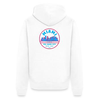 Miami Skyline Neon-Stempel - Unisex Premium Bio Zip Hoodie - Weiß - Hinten - Thijin (182cm)