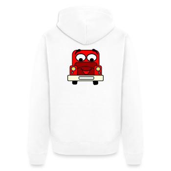 Glückliches Auto mit rotem Gesicht - Unisex Premium Bio Zip Hoodie - Weiß - Hinten - Thijin (182cm)