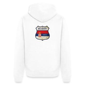 Belgrade Serbia coat of arms flag design - Unisex Premium Organic Zip Hoodie - white - Back - Thijin (182cm)