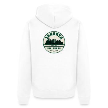 Insigne vintage de la ligne de la ligne de Jakarta - Veste à capuche bio Premium Unisexe - blanc - Dos - Thijin (182cm)