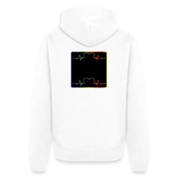 NAMENSSCHILD - SELBST GESTALTEN - REGENBOGENFARBEN - Unisex Premium Bio Zip Hoodie - Weiß - Hinten - Thijin (182cm)