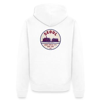 Seoul Skyline Vintage Badge - Unisex Premium Bio Zip Hoodie - Weiß - Hinten - Thijin (182cm)