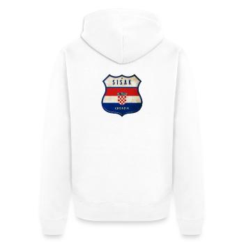 Sisak Croatia flag coat of arms design - Unisex Premium Organic Zip Hoodie - white - Back - Thijin (182cm)