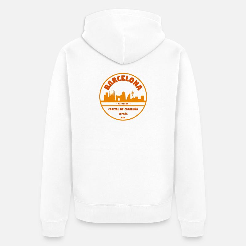 Emblème de la Skyline de Barcelone - Veste à capuche bio Premium Unisexe - blanc
