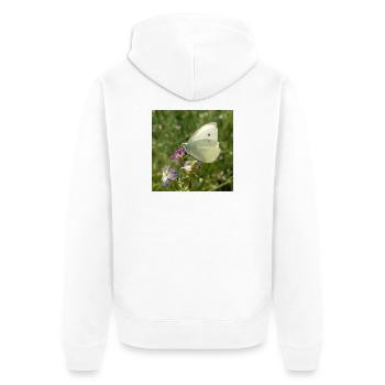 Weißer Schmetterling auf rosa Blüte - Unisex Premium Bio Zip Hoodie - Weiß - Hinten - Thijin (182cm)