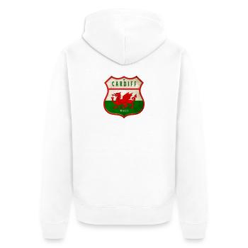Cardiff Wales Wappen Flaggen Design - Unisex Premium Bio Zip Hoodie - Weiß - Hinten - Thijin (182cm)