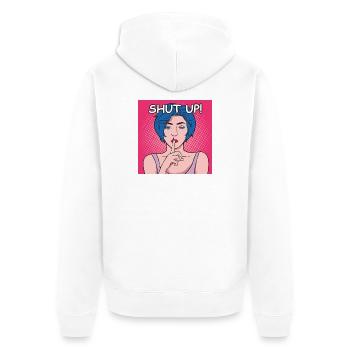 Shut Up Popart Dame mit Blauem Haar - Unisex Premium Bio Zip Hoodie - Weiß - Hinten - Thijin (182cm)