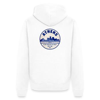 Athens Skyline Vintage Badge Blau - Unisex Premium Bio Zip Hoodie - Weiß - Hinten - Thijin (182cm)